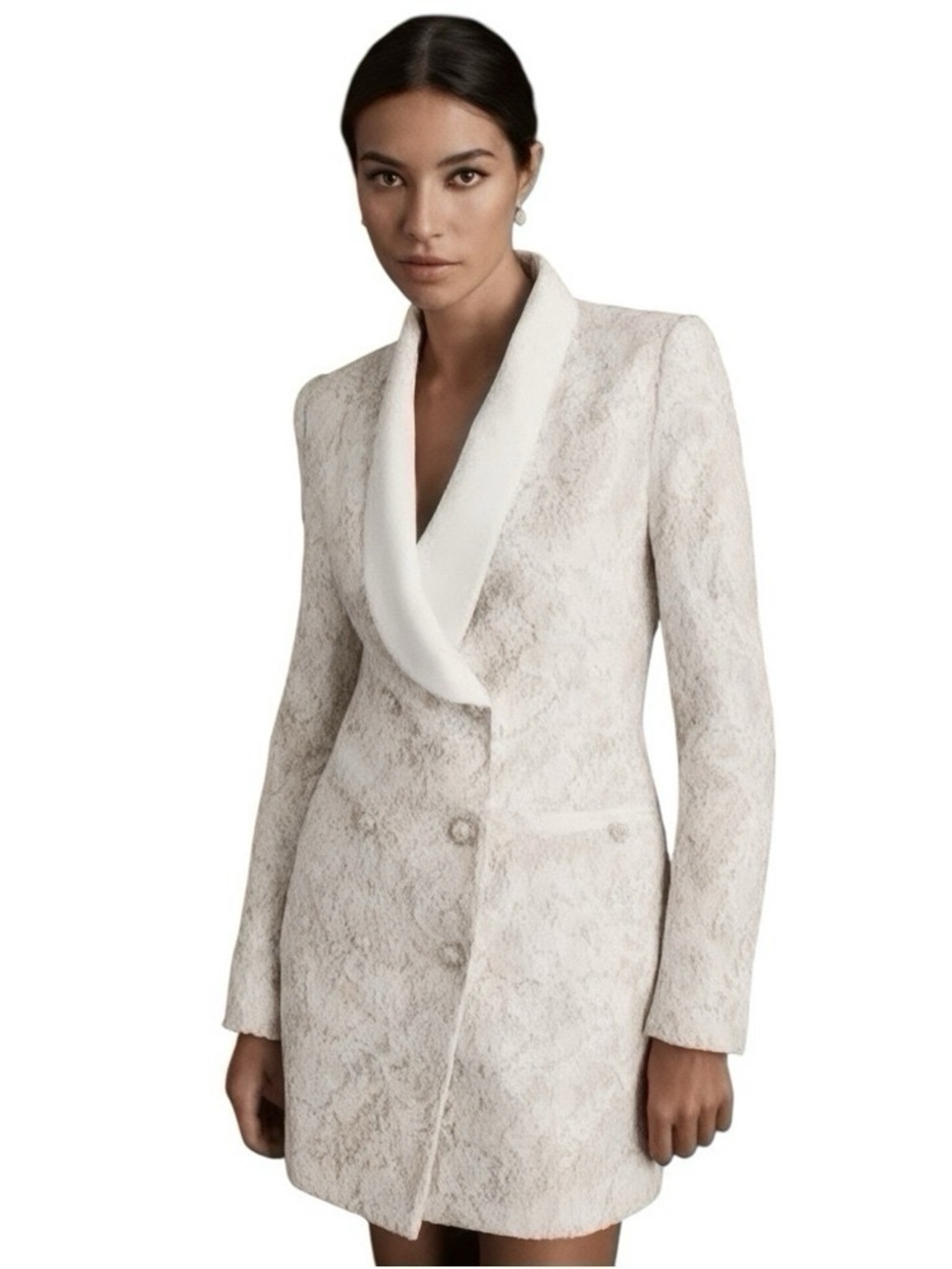 Rebecca Vallance Harriet Lace Blazer Mini Dress Ivory Pearl Button NWT Sz 4